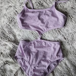 Purple 1 piece cut out swim suit
